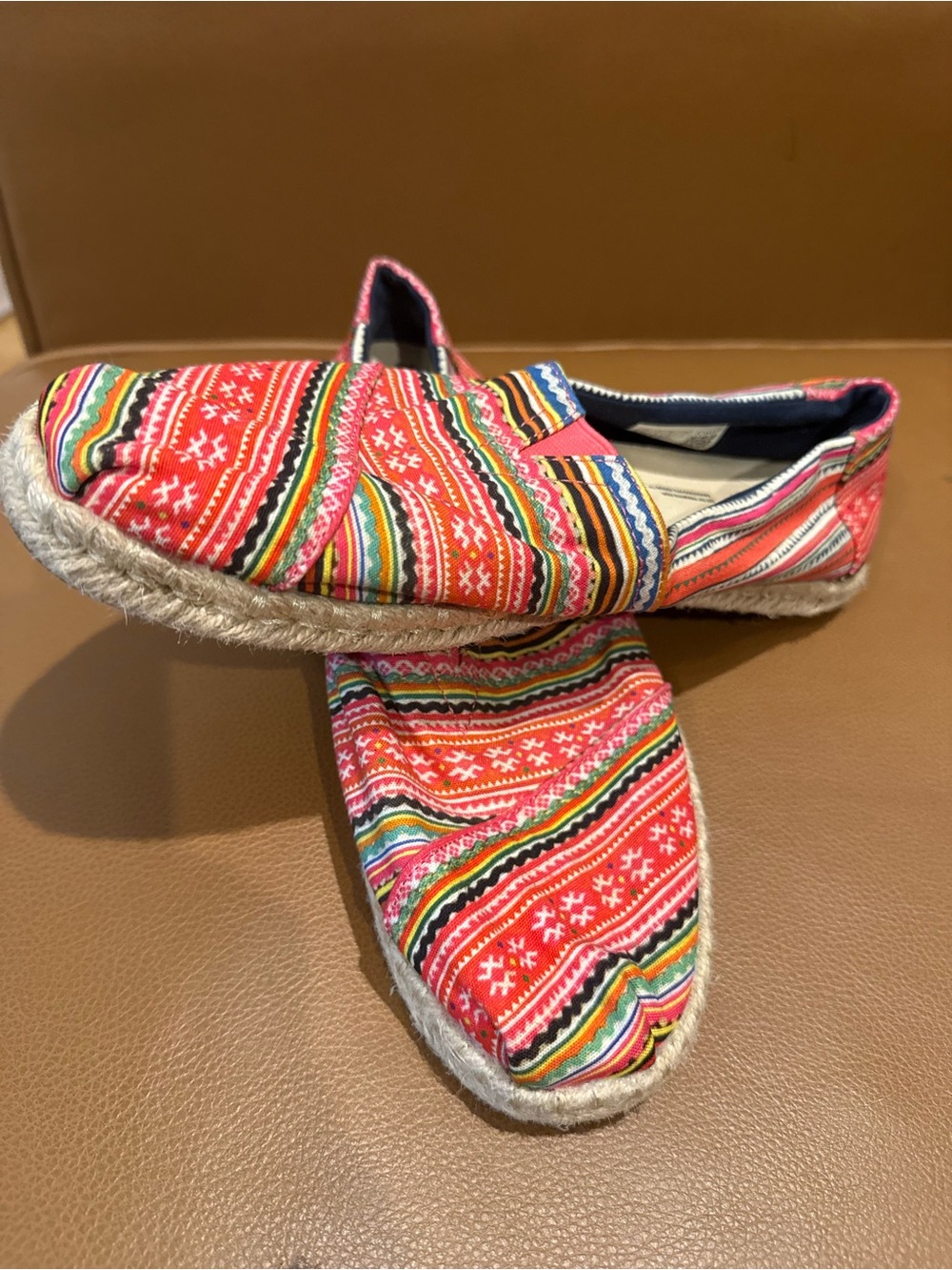 Toms Red Multicolor Patterned Espadrilles Slip-Ons